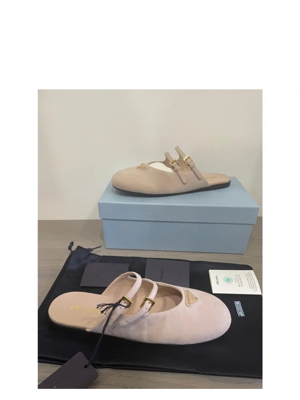 Prada Beige Leather Slide with Gold Logo - Picture 7 of 8